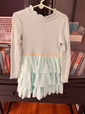 Janie and Jack Mint Ribbed Long Sleeve Knit Dress 4T